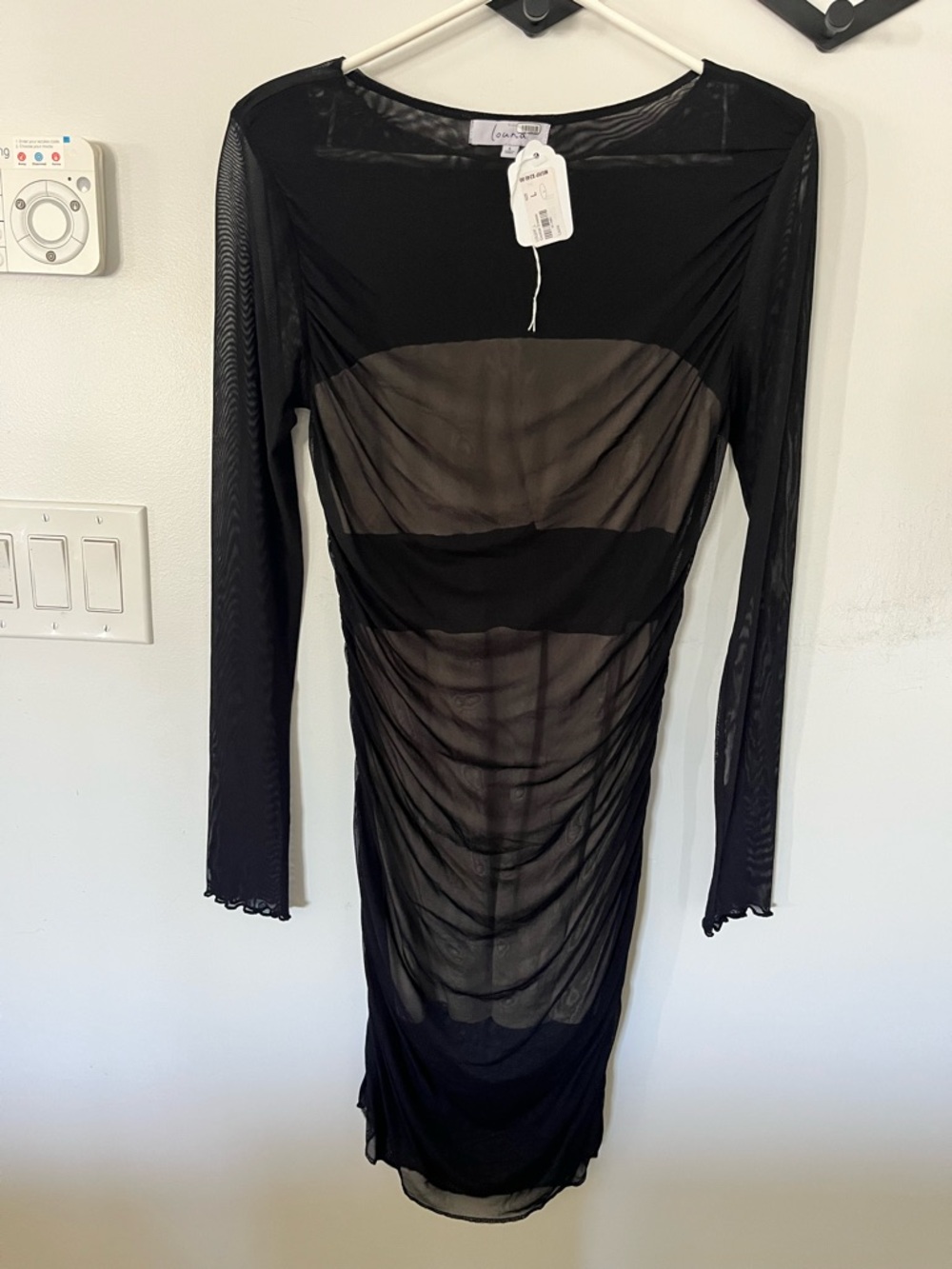 Louna Naked Black Sheer Midi Mesh Long Sleeve Dress sz Large